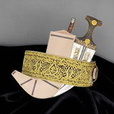 جمبية عزيري صيفاني مقلد طبق الاصل  حزام يد حروف ذهب مبسم فضه نصله نقط المسمار عسيب بكيلي مخطط مع خنجر خلفي