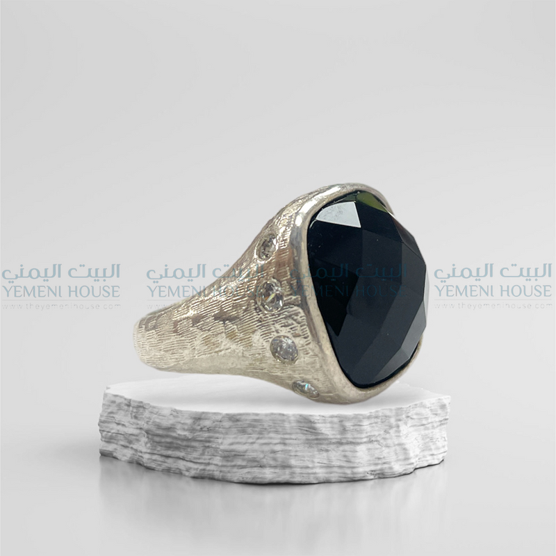 خاتم فضه عقيق يمني اصلي مقاس 7
