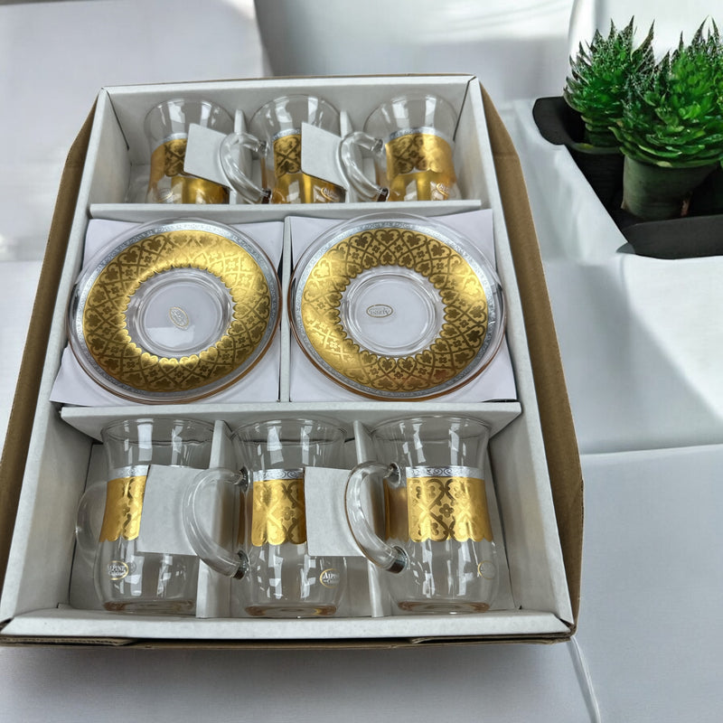 طقم كاسات الشاي مذهب