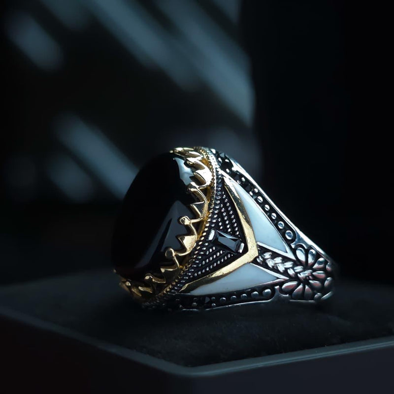 خاتم فضه اصلي عقيق يماني حر مقاس 7