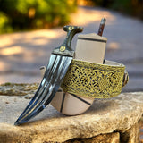 جمبيه عزيري شبيه الصيفاني طبق الاصل مبسم فضه نصله ستيل تقط المسمار حزام يدوي ملكي حروف ملبس ذهب