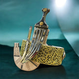 جمبية عزيري اصلي صيفاني مقلد حزام شغل يد عسيب بكسلي منقش طنب مبسم فضه حرف مطلي ذهب مع خنجر خلفي فضه عقيق