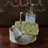جمبيه عزيري شبيه الصيفاني طبق الأصل حروف ملبس ذهب مبسم فضه عسيب محكل حاشدي نحاس فضي حزام فرنسي عمل يدوي مع الشبريه