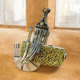 جمبية عزيري اصلي صيفاني مقلد حزام شغل يد عسيب بكسلي منقش طنب مبسم فضه حرف مطلي ذهب مع خنجر خلفي فضه عقيق