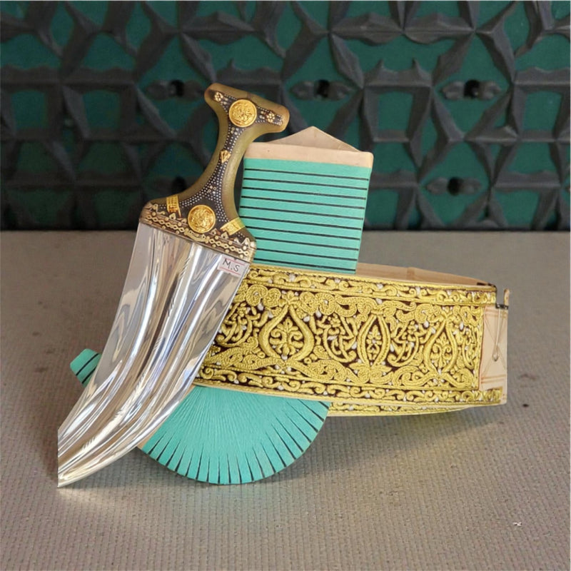 جمبيه عزيري شبيه الصيفاني طبق الاصل حروف ملبس ذهب مبسم فضه عسيب حاشدي نصله ستيل تقط المسمار ابو عمدان حزام عمل يدودي اصلي