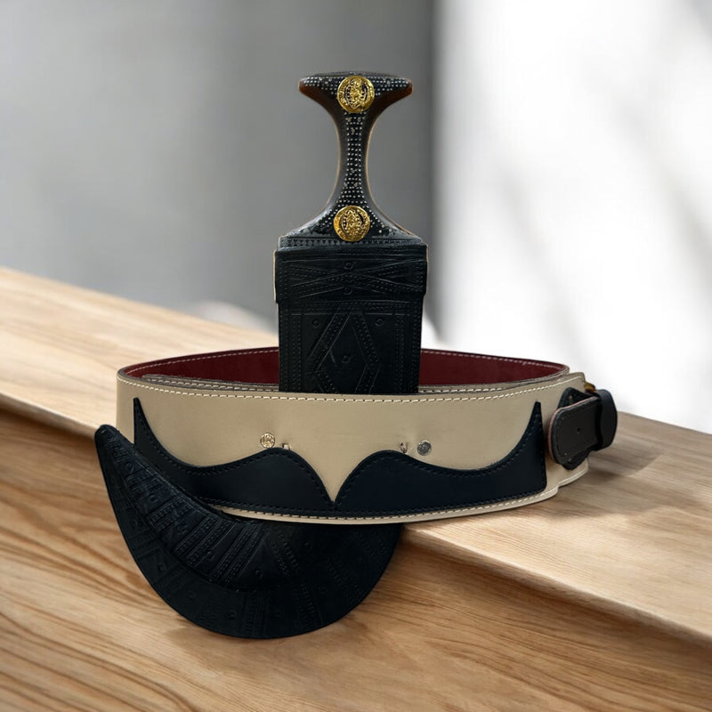 جمبيه رجالي عسيب اسود جلد حزام جلد