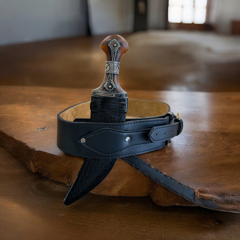 جمبية يافعي سودا حزام جلد