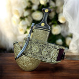 جمبية عزيري صيفاني مقلد طبق الأصل  حزام يد سله ستيل تقد المسمار  حروف مطلي ذهب عسيب نحاس مع خنجر فضه