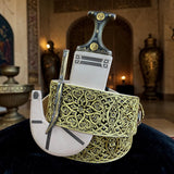 جمبه عزيري شبيه الصيفاني طبق الاصل حزام عمل يدوي  عسيب مأربي محكل نصله ستيل تقط المسمار حروف ملبس ذهب  مع شفره خلفيه