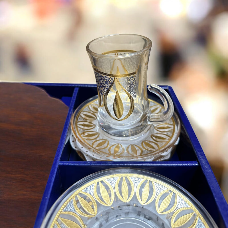 طقم كاسات مذهب مع الصواني golden tea set