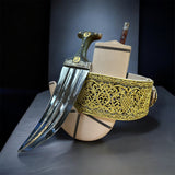 جمبيه عزيري شبيه الصيفاني طبق الاصل مبسم فضه نصله ستيل تقط المسمار حزام يدوي ملكي حروف ملبس ذهب