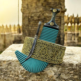 جمبه عزيري شبيه الصيفاني طبق الاصل حزام عمل يدوي  عسيب بكيلي محكل نصله ستيل تقط المسمار حروف ملبس ذهب  مع شفره خلفيه