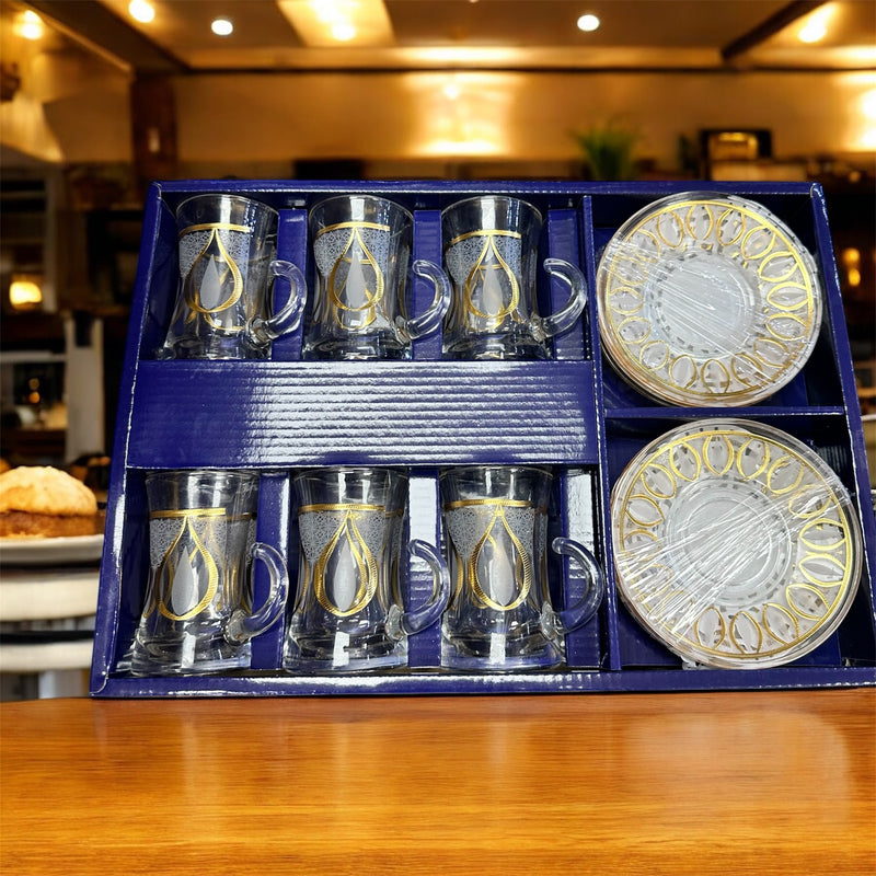 طقم كاسات مذهب مع الصواني golden tea set