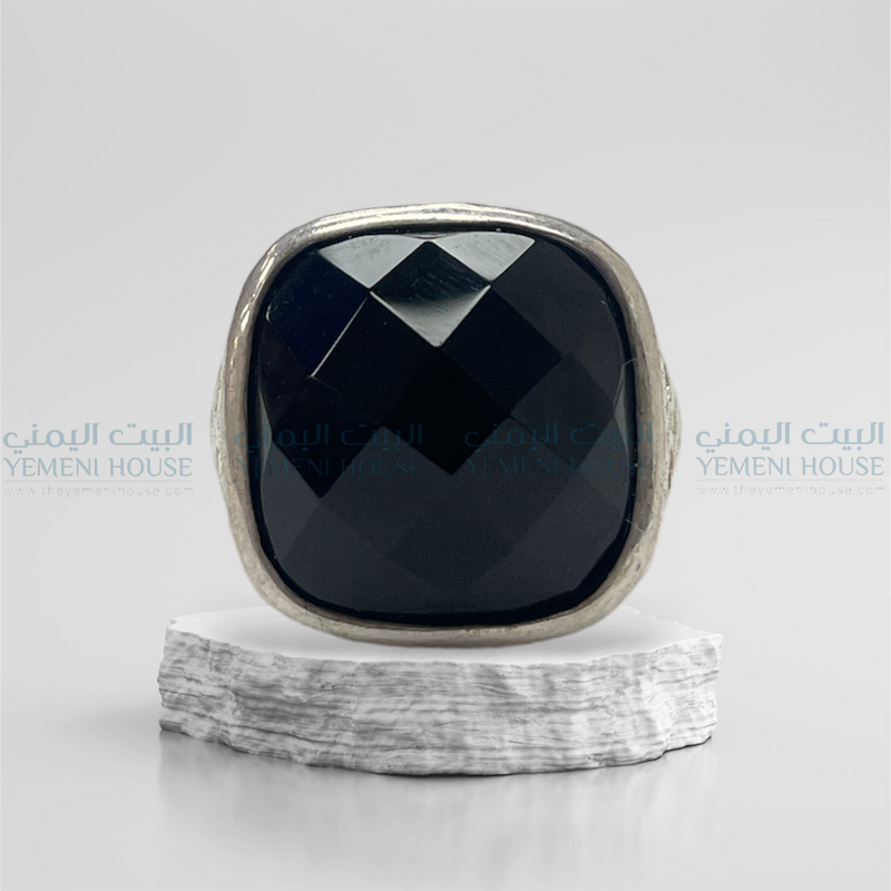 خاتم فضه عقيق يمني اصلي مقاس 7