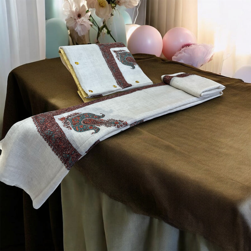 طقم العريس الشال مع الدسمال (اللحفه)  صوف كشميري باشمينا Kashmiri groom set pashmina