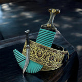 جمبيه عزيري صيفاني مقلد طبق الاصل حزام يدوي حروف مطلي ذهب عسيب بكيلي سله ستيل منقش مع خنجر خلفي