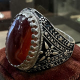 خاتم فضه عقيق اصلي مقاس 10