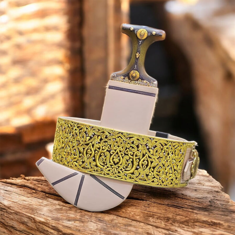 جمبيه عزيري مقلد طبق الاصل صيفاني حزام يدوي جلد عسيب ماربي صافي حروف مطلي ذهب سله  ستيل تقط المسمار مبسم فضه خالص