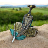 جمبية عزيري اصلي صيفاني مقلد حزام شغل يد مع خنجر خلفي فضه عقيق