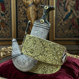 جمبيه عزيري شبيه الصيفاني طبق الأصل حروف ملبس ذهب مبسم فضه عسيب محكل حاشدي نحاس فضي حزام فرنسي عمل يدوي مع الشبريه
