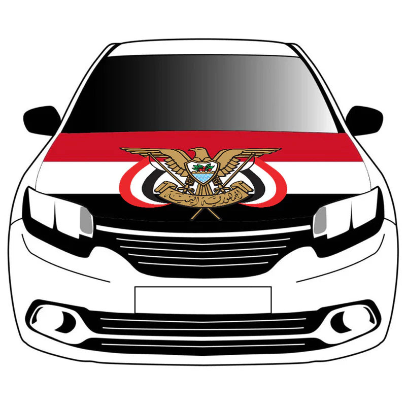 غطاء السياره علم اليمن مع الطير الجمهوري car hood cover with Yemeni flag with the bird