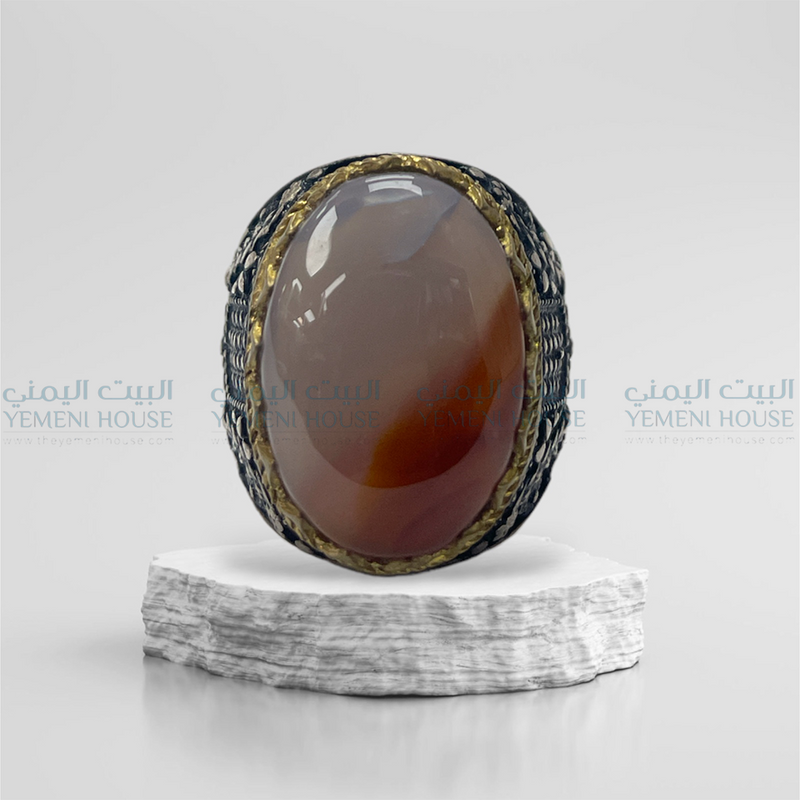 خاتم فضه عقيق اصلي مقاس 8