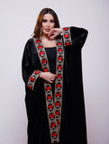 Tuleen Black Velvet Floral Abaya Kimono