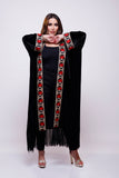 Tuleen Black Velvet Floral Abaya Kimono