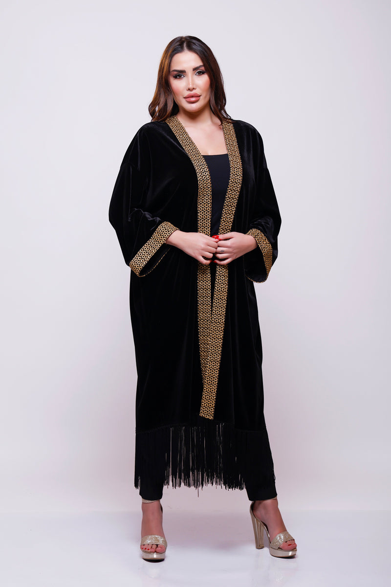 Hadeer Black Velvet Abaya Kimono