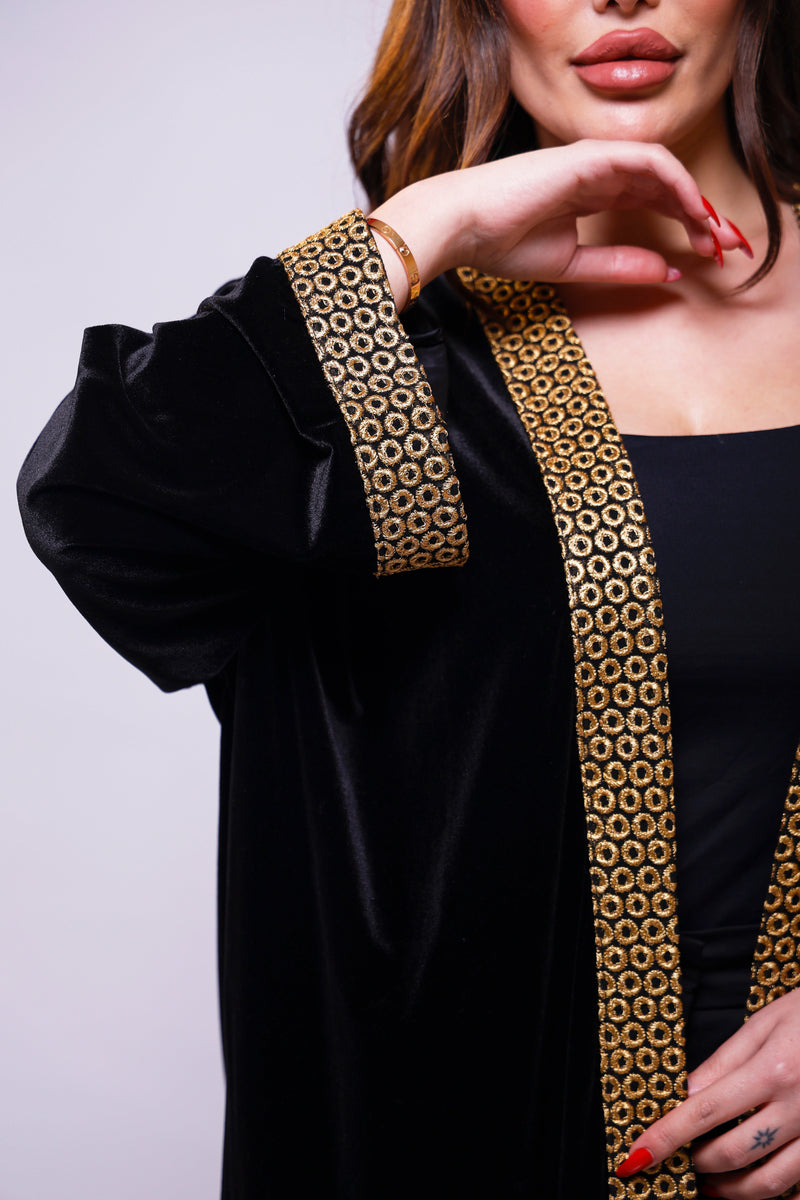 Hadeer Black Velvet Abaya Kimono