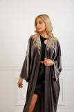 Zendaya Gray Embroidered Velvet Abaya