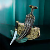 جمبية عزيري صيفاني مقلد طبق الأصل حزام  يد عسيب بكيلي جلده سودا فص مطلي ذهب مبسم فضه خالص نصله ابو عمدان ستيل