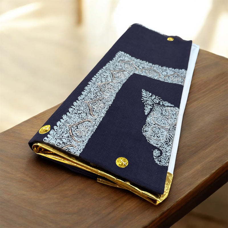 ‏شال صوف كشميري باشمينا لون كحلي باشمينا درجه اولى premium quality Kashmiri pashmina shawl