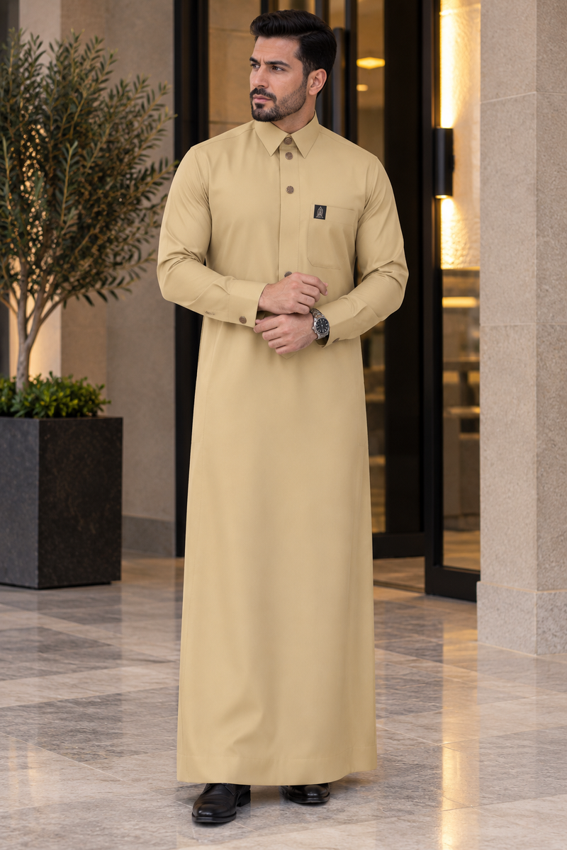 ثوب هندام رجالي فاخر لون بيج ذهبي premium quality men thobe hindam