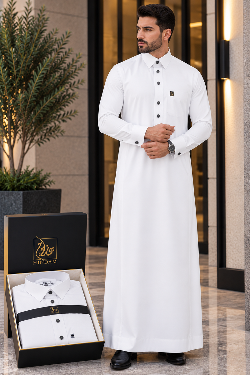 ثوب هندام رجالي لون ابيض premium quality men thobe hindam