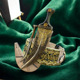 جمبية عزيري اصلي صيفاني مقلد طبق الأصل عسيب طنب نصله ستيل منقش تقد المسمار حزام عمل يد فص مطلي ذهب مع خنجر خلفي فضه عقيق