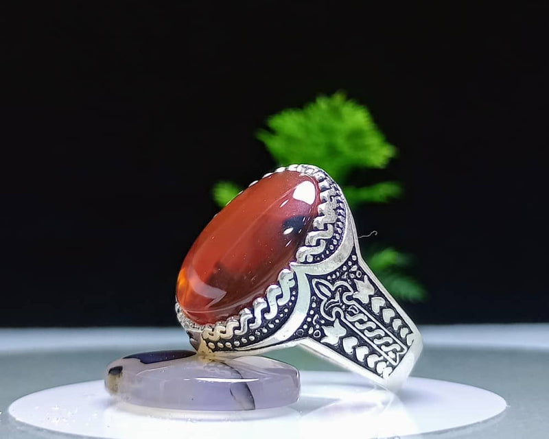 خاتم فضه اصلي عقيق يماني حر مقاس 9