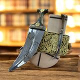 جمبية عزيري اصلي صيفاني مقلد طبق الأصل عسيب بكيلي نصله ستيل منقش تقد المسمار حزام عمل يد فص مطلي ذهب مع خنجر خلفي فضه عقيق