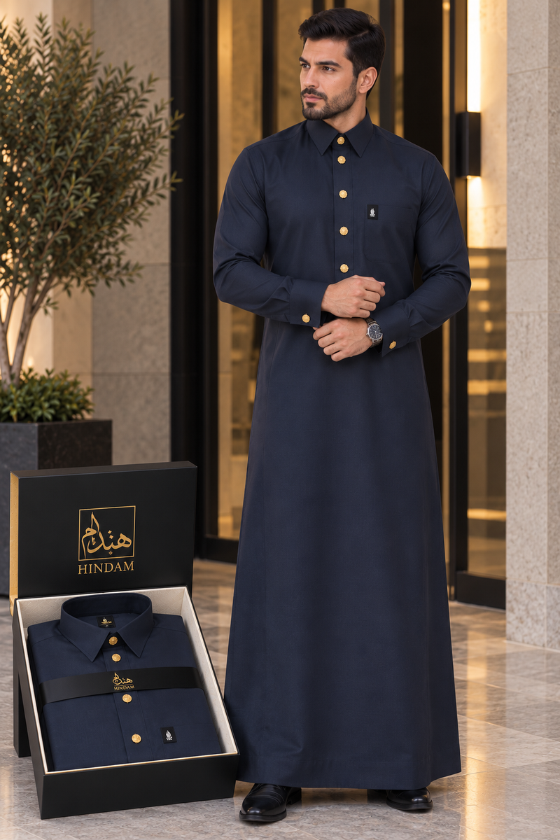 ثوب هندام رجالي فاخر لون كحلي غامق premium quality men thobe hindam
