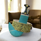 جمبية عزيري اصلي صيفاني مقلد  طبق الأصل مبسم فضه ، حروف ذهب ، حزام شغل يد  عسيب حاشدي منقش مع خنجر خلفي فضه عقيق