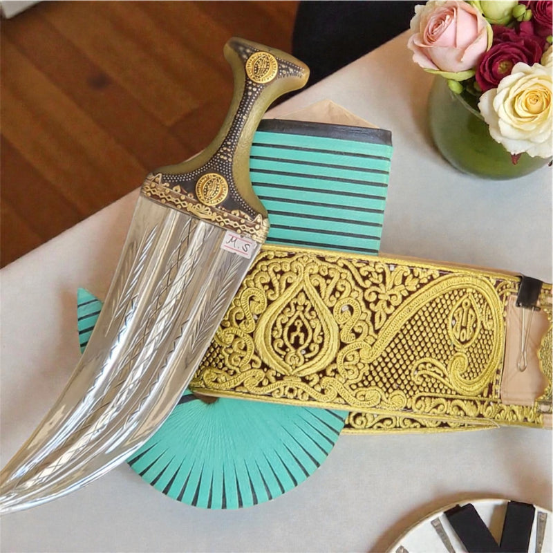 جمبيه عزيري شبيه الصيفاني طبق الاصل حزام شغل يد حروف ملبس ذهب مبسم فضة نصله ستيل