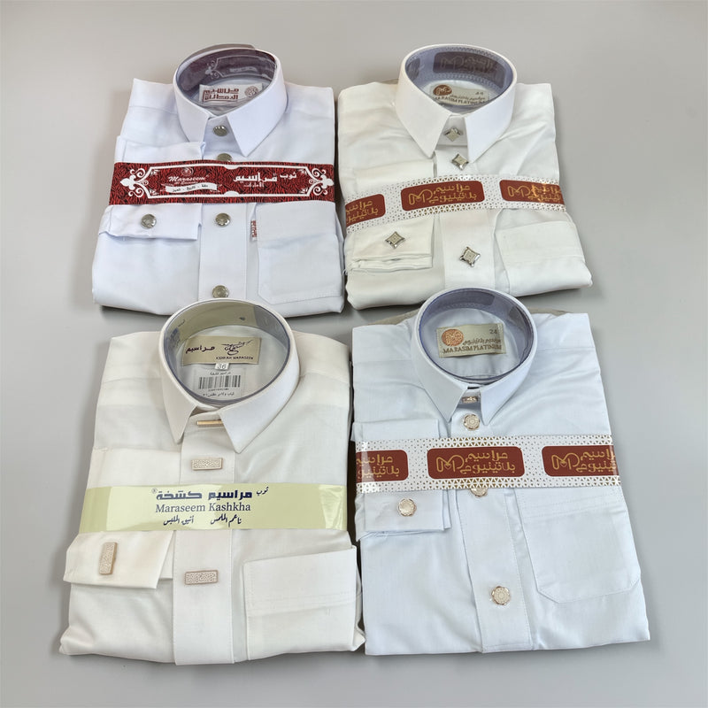 اثواب ولادي أطفال ابيض و سكري مقاسات مختلفه