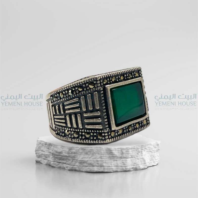 خاتم فضه عقيق اصلي مقاس11