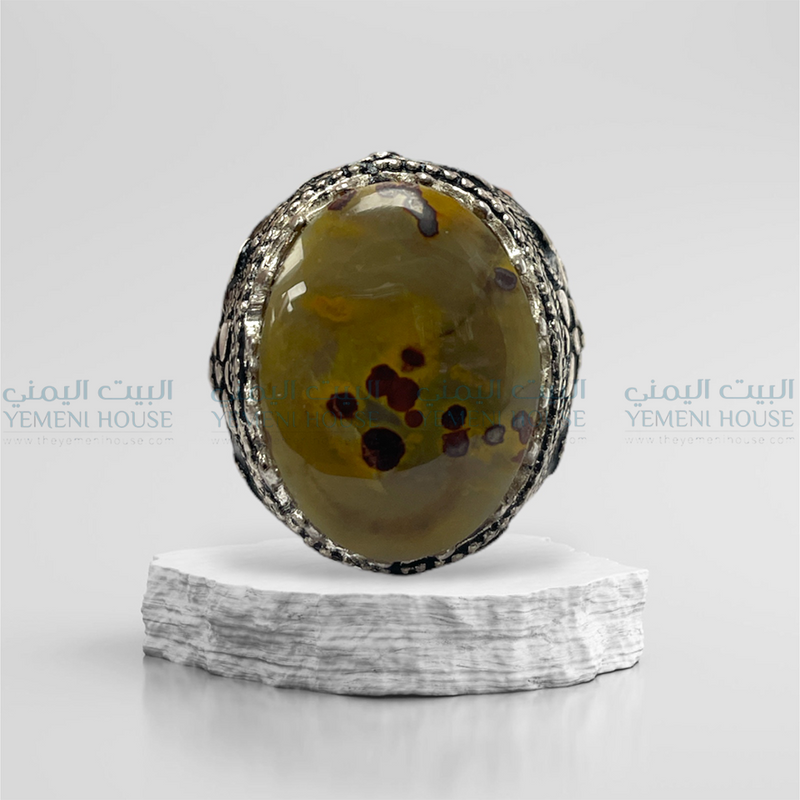 خاتم فضه عقيق يمني اصلي مقاس 10
