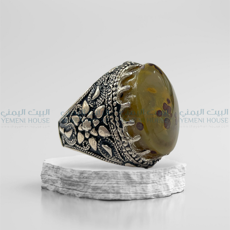 خاتم فضه عقيق يمني اصلي مقاس 10