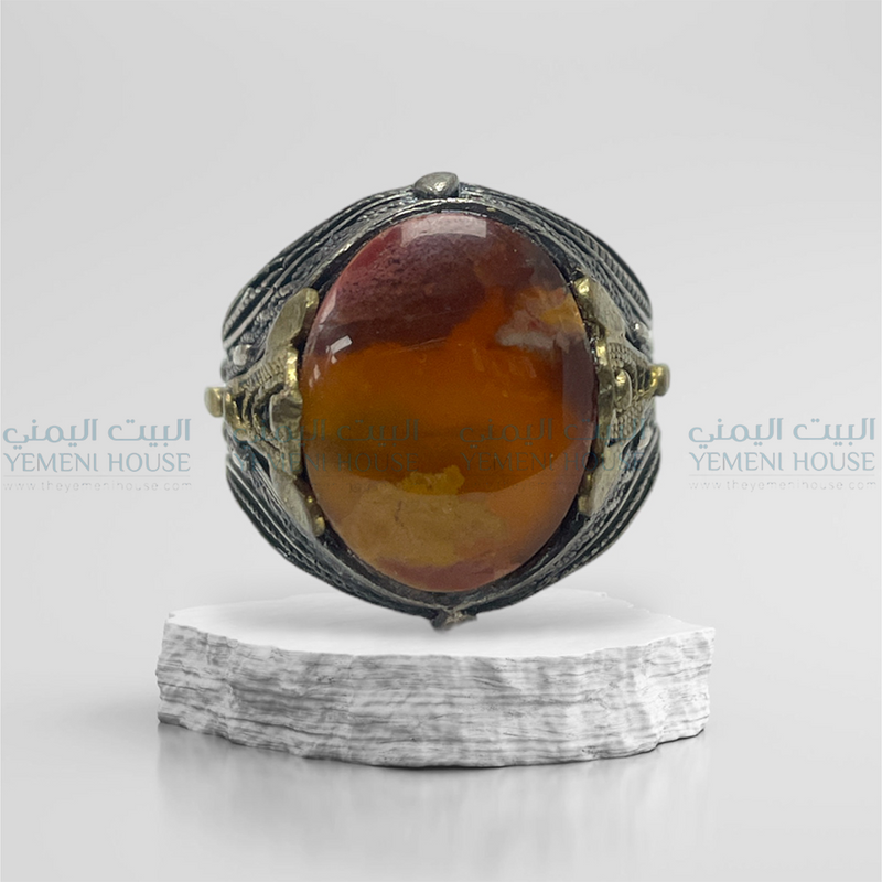 خاتم فضه عقيق يمني اصلي مقاس 10