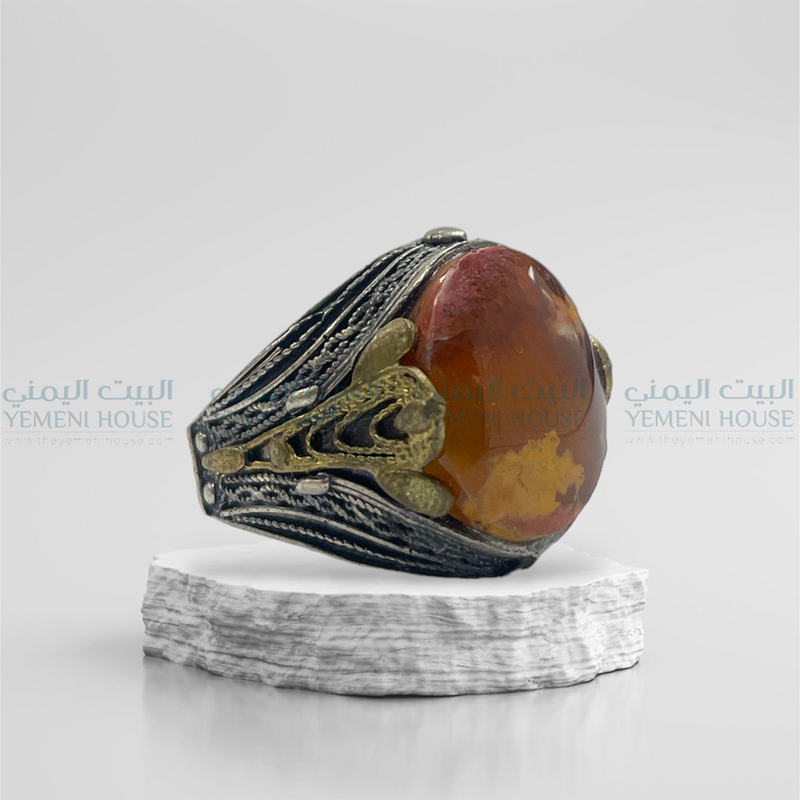 خاتم فضه عقيق يمني اصلي مقاس 10