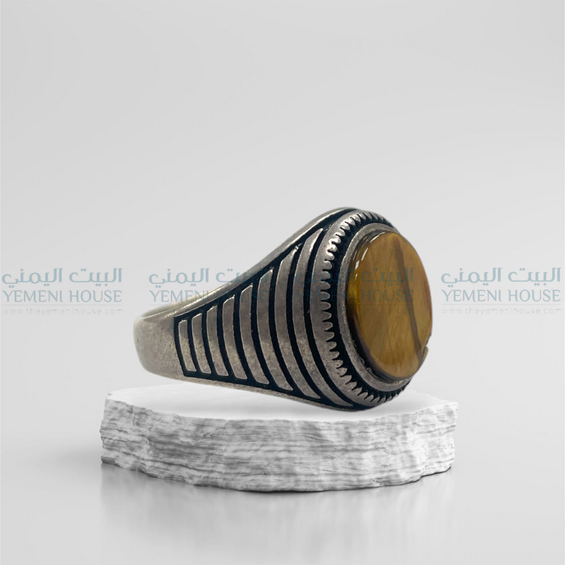 خاتم فضه عقيق اصلي مقاس 10