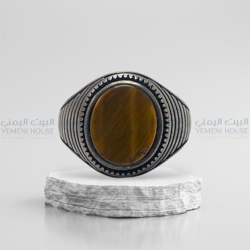 خاتم فضه عقيق اصلي مقاس 10