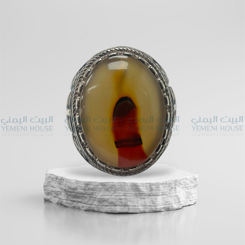خاتم فضه عقيق اصلي مقاس 8